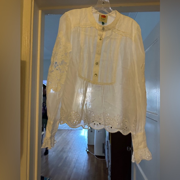Farm Rio Off-White Long Sleeve Organic Cotton Blouse Medium NEW - Picture 8 of 8